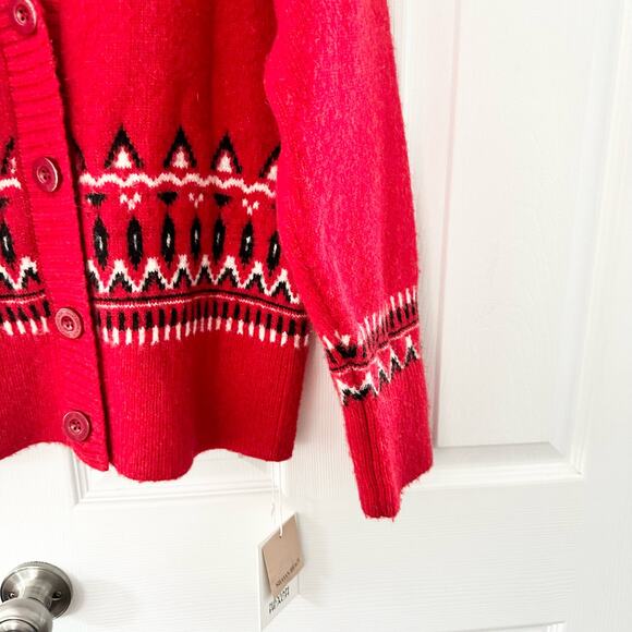 Silvian Heach NWT Red Haute Holiday Fair Isle Button Cardigan XS Wool Blend - Picture 5 of 13